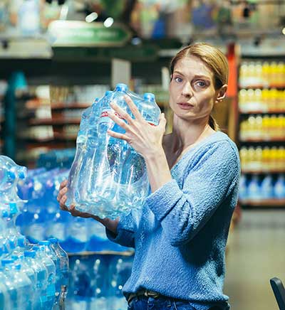 Frau mit Wasserkiste